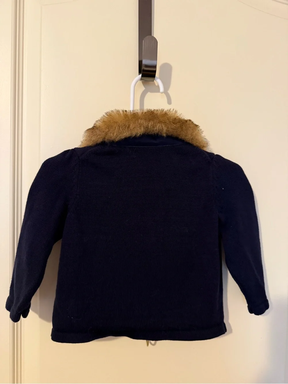 Janie and Jack Faux Fur Collar Cardigan Sweater | 6–12 Months | Navy Blue